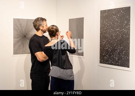 New York, NY, USA. 6th Sep, 2024. The autumn 2024 art show season continues in New York with the Art on Paper show at Pier 36 on South Street. Graphite works by Alexandra Roosen at the NL=US Gallery. Credit: Ed Lefkowicz/Alamy Live News Stock Photo