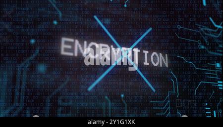 Encryption text image over binary code background Stock Photo