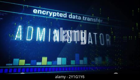 Encrypted data transfer image over bar graph and binary code background Stock Photo