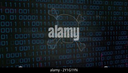 Binary code and skull with crossbones image over digital background Stock Photo