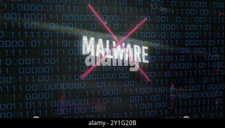 Binary code with MALWARE text image over digital background Stock Photo