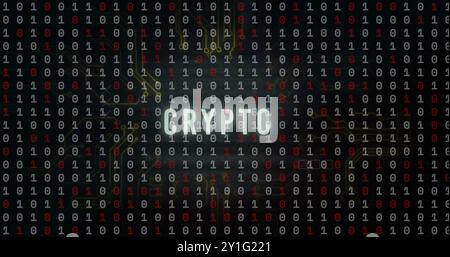 Binary code and circuit lines with CRYPTO text image Stock Photo