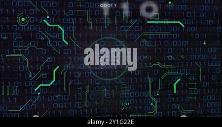 Binary code and bug icon, cybersecurity threat detection image Stock Photo