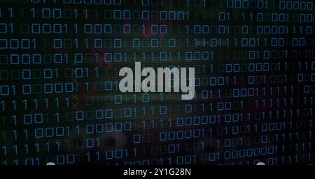 Binary code image over dark background with red and blue hues Stock Photo