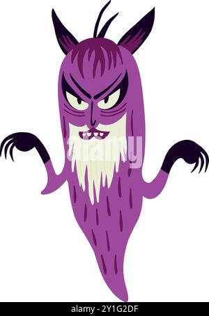 Ugly devil with a big claws. Vibrant bright Strange ugly Halloween characters. Cute bizarre comic characters in modern flat hand drawn style Stock Vector