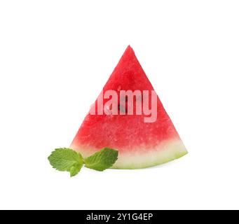 Fresh watermelon slice with mint leaves isolated on white Stock Photo