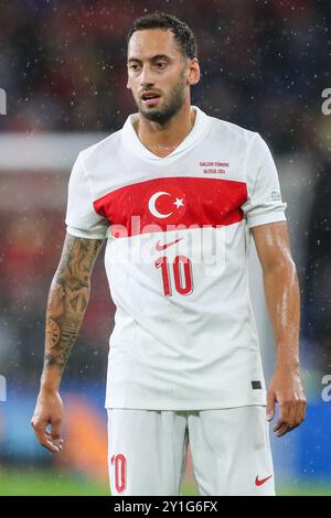 Hakan Çalhanoğlu of Türkiye during the UEFA Nations League - League B - Group 4 - Wales v Turkey at Cardiff City Stadium, Cardiff, United Kingdom, 6th September 2024  (Photo by Gareth Evans/News Images) Stock Photo