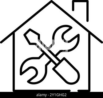 Repair tools. Wrench and screwdriver in a house. Household maintenance. Pixel perfect, editable stroke vector icon Stock Vector