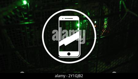 Image of smartphone icon and digital data processing over computer servers Stock Photo