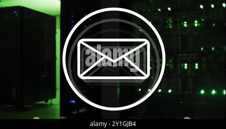 Image of email icon and digital data processing over computer servers Stock Photo
