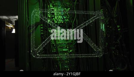 Image of email icon and digital data processing over computer servers Stock Photo