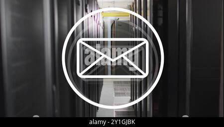 Image of email icon and digital data processing over computer servers Stock Photo