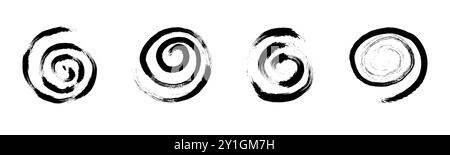 Spiral abstract circle, swirl brush stroke hypnosis psychedelic shape, geometric textured form. Concetric grunge irregular free hand doodle meander. Vector illustration Stock Vector