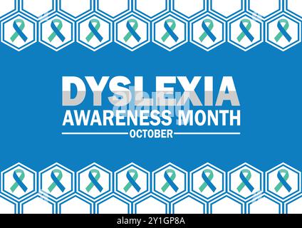 Dyslexia Awareness Month October wallpaper with shapes and typography, banner, card, poster, template. Dyslexia Awareness Month, background Stock Vector