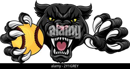 Black Panther Leopard Jaguar Cat Softball Mascot Stock Vector