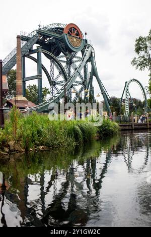 Roller Coaster in Amusement Entartainment Theme Park Stock Photo - Alamy