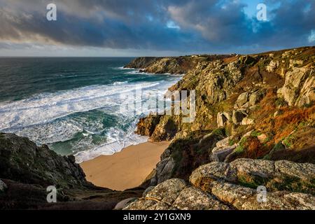 Pedny Beach; From Treen Cliff; Cornwall; UK Stock Photo