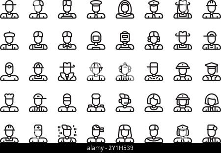 Jobs and professions avatars icons High-Quality Vector Icons Collection with Editable Stroke. Ideal for Professional and Creative Projects. Stock Vector