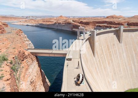 Glen Canyon Dam holding back Lake Powell on the Colorado River, Arizona, United States Stock Photo