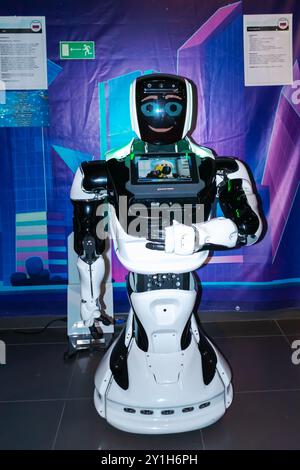 Humanoid robot at the robot exhibition. Artificial intelligence, robotic toy. Saint Petersburg, Russia - June 14, 2024 Stock Photo