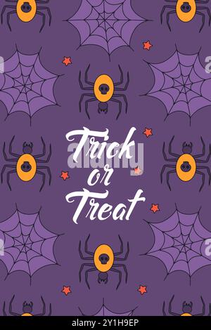 Spooky Halloween poster with spider web hanging in corner. Scary banner ...