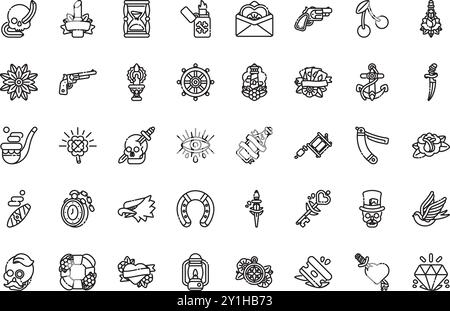 Old school tattoo icons High-Quality Vector Icons Collection with Editable Stroke. Ideal for Professional and Creative Projects. Stock Vector