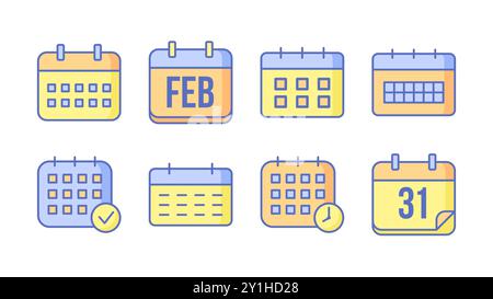 Set of colorful linear calendar icons with editable stroke. Vector illustration Stock Vector