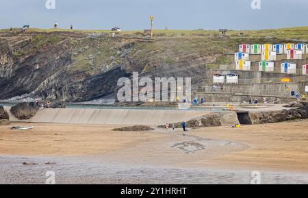 Bude Sea Pool beneath Summerleaze Down on Summerleaze Beach, Bude, Cornwall, UK on 2 September 2024 Stock Photo