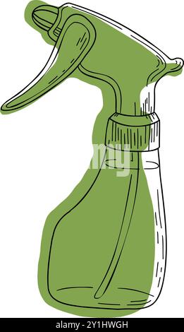Gardening tools linear icons and doodles. Sprayer, atomizer, irrigation, spray. For florists, flower growers, gardeners, plant care. Line art isolated Stock Vector
