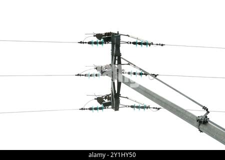 A three phase overhead power transmission tower Stock Photo