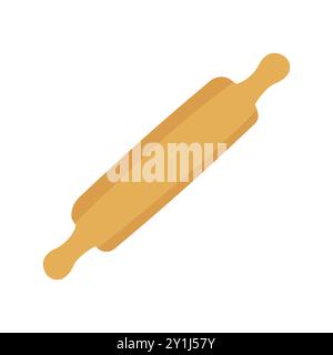 Illustration wooden rolling pin with handles on both ends, commonly used for rolling dough Stock Vector
