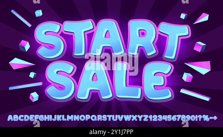 Start sale font, message market, alphabet letters and numbers with signs. Vector Stock Vector