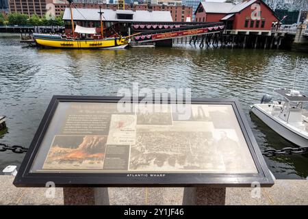 The Boston Tea Party Ships and Museum is enlightening adventure as journey back in time to December 16, 1773, when the colonists marched on board the Stock Photo