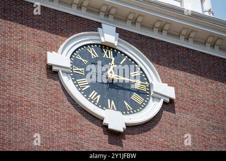 Boston Massachusetts, USA- - September 12, 2016: One of four wooden clocks on Park Place Church. Historical church. Stock Photo