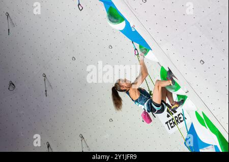 September 6, 2024: Laura ROGORA of Italy competes during Women's Lead Semi-final IFSC World Cup Koper 2024 on September 6, 2024 in Koper, Slovenia. (Credit Image: © Rok Rakun/Pacific Press via ZUMA Press Wire) EDITORIAL USAGE ONLY! Not for Commercial USAGE! Stock Photo