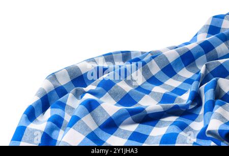 Blue checkered gingham fabric on white background Stock Photo