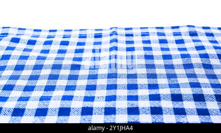 Blue checkered gingham fabric on white background Stock Photo
