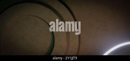 An abstract image featuring a series of circular shapes with a glowing edge. The shapes are arranged in a dynamic composition, creating a sense of dep Stock Photo