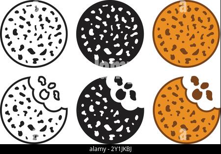 Cookies icons set in flat style. Tasty biscuits vector illustration on isolated background. Chocolate bakery sign business concept. Stock Vector