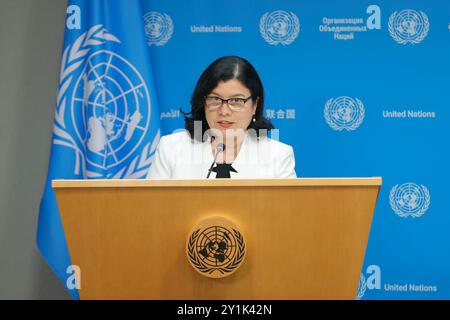 Ny, USA. 5th Sep, 2024. New York, USA, September 06, 2024: Monica Grayley, Spokesperson for the President of the 78th session of the United Nations General Assembly Dennis Francis today at the United Nations Headquarters in New York City. Photo: Luiz Rampelotto/EuropaNewswire. (Credit Image: © Luiz Rampelotto/ZUMA Press Wire) EDITORIAL USAGE ONLY! Not for Commercial USAGE! Stock Photo