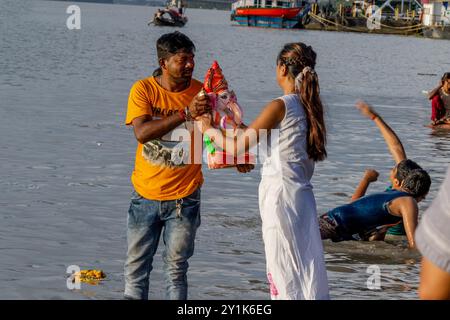 Ganapati Immersion at kolkata babughat west bengal india Stock Photo