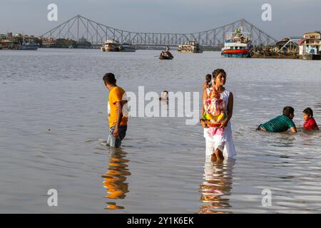 Ganapati Immersion at kolkata babughat west bengal india Stock Photo