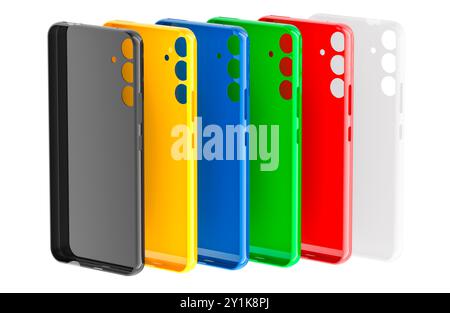 Colored Silicone Cases for smartphones. Mobile phone cases, 3D rendering isolated on white background Stock Photo