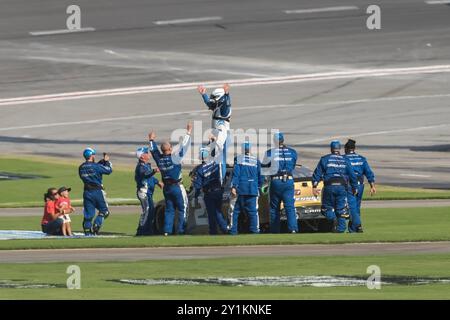 Hampton, Ga, USA. 7th Sep, 2024. NASCAR Xfinity Series driver, AUSTIN HILL (21), celebrates his win for the Focused Health 250 at Atlanta Motor Speedway in Hampton, GA. (Credit Image: © Walter G. Arce Sr./ASP via ZUMA Press Wire) EDITORIAL USAGE ONLY! Not for Commercial USAGE! Credit: ZUMA Press, Inc./Alamy Live News Stock Photo