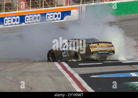 Hampton, Ga, USA. 7th Sep, 2024. NASCAR Xfinity Series driver, AUSTIN HILL (21), celebrates his win for the Focused Health 250 at Atlanta Motor Speedway in Hampton, GA. (Credit Image: © Walter G. Arce Sr./ASP via ZUMA Press Wire) EDITORIAL USAGE ONLY! Not for Commercial USAGE! Credit: ZUMA Press, Inc./Alamy Live News Stock Photo