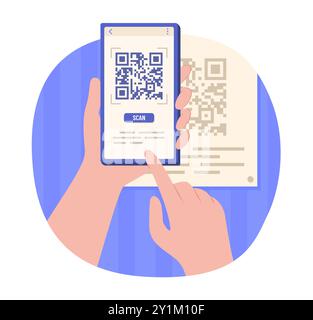 Hands Holding Smartphone to Scan QR Code for Online Payment Concept Illustration Stock Vector