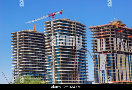 Three High Rise Buildings Under Construction Stock Photo