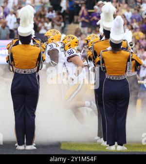 Baton Rouge, United States. 07th Sep, 2024. The LSU Tigers come onto the field during a college football game at Tiger Stadium on Saturday, September 7, 2024 in Baton Rouge, Louisiana. (Photo by Peter G. Forest/Sipa USA) Credit: Sipa USA/Alamy Live News Stock Photo