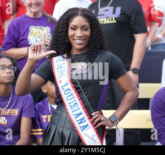 Baton Rouge, United States. 07th Sep, 2024. Mrs. Louisiana Shamerick Simoneaux pose for some photos during a college football game at Tiger Stadium on Saturday, September 7, 2024 in Baton Rouge, Louisiana. (Photo by Peter G. Forest/Sipa USA) Credit: Sipa USA/Alamy Live News Stock Photo