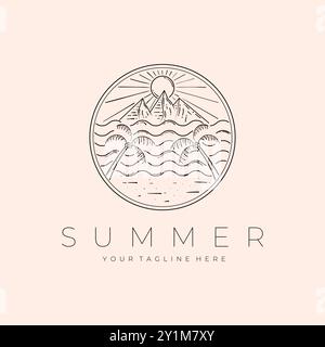Summer Landscape Logo Vector Illustration Design, Beach Landscape Design Stock Vector